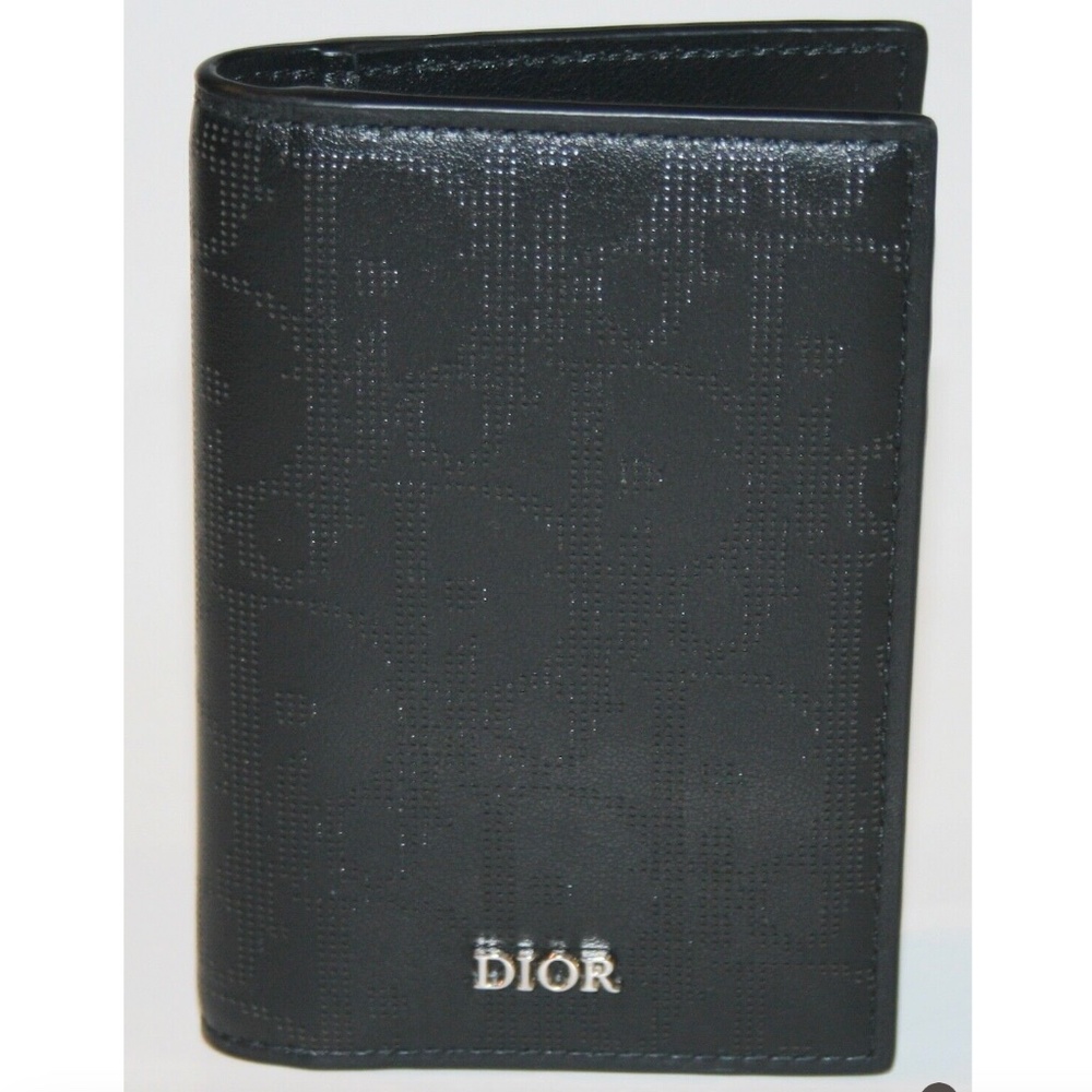 Christian Dior Monogram Perforated Leather Black Compact Wallet
